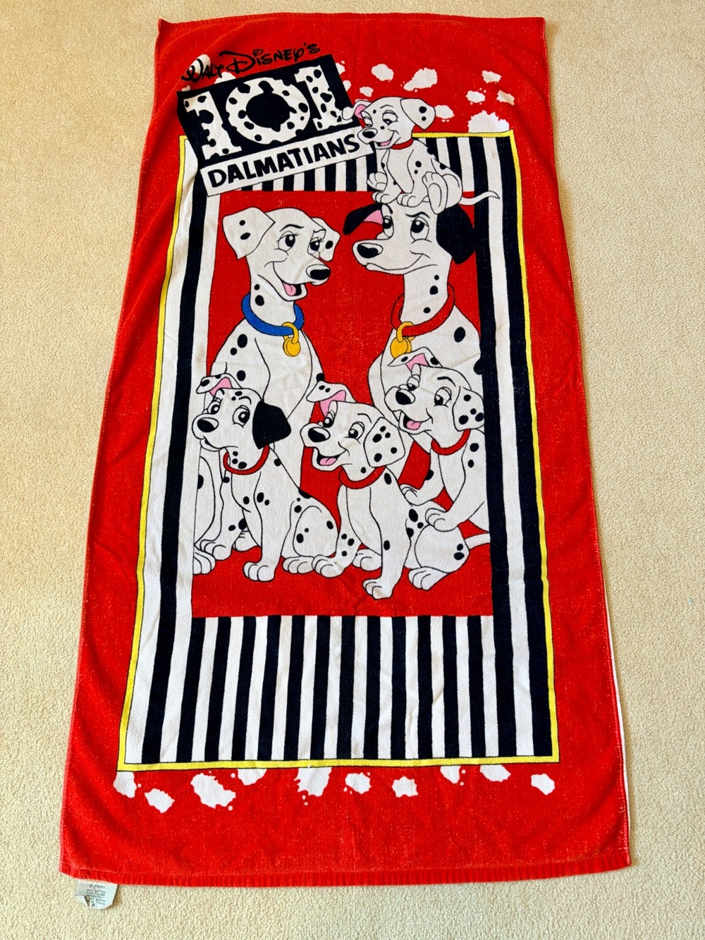 Vintage 1990s Disney 101 Dalmatians Beach Towel/100% Cotton/EUC